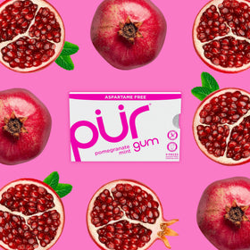 PUR Gum Pomegranate Mint pack closed, ready for shareable, travel-friendly refresh