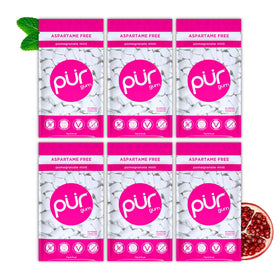 PUR Gum Pomegranate Mint pack front with resealable bag for on-the-go freshness