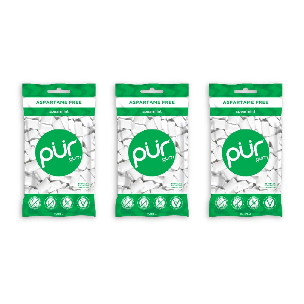PUR Gum Spearmint 3-pack front view shows convenient triple-pack for freshness on the go