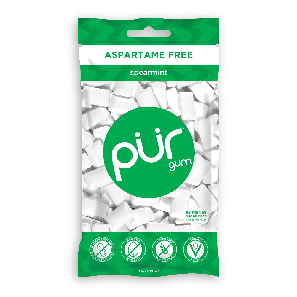 PUR Gum Spearmint 3-pack side view highlighting compact packaging for travel