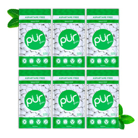 PUR Gum Spearmint resealable pack showing 55 pieces for on-the-go freshness