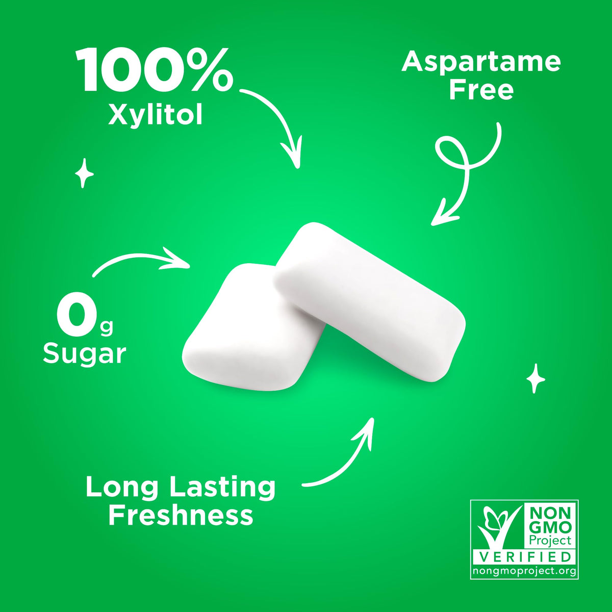 Xylitol sweetener label on PUR Gum Spearmint packaging.