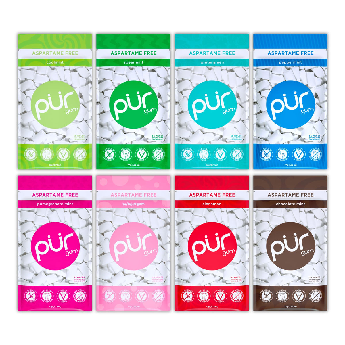 PUR Gum variety pack with eight flavors for convenient on-the-go freshness
