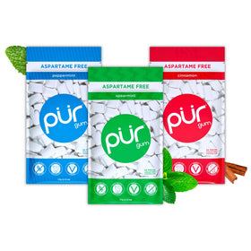 Pur Gum variety pack front view shows assorted flavors for on-the-go freshness