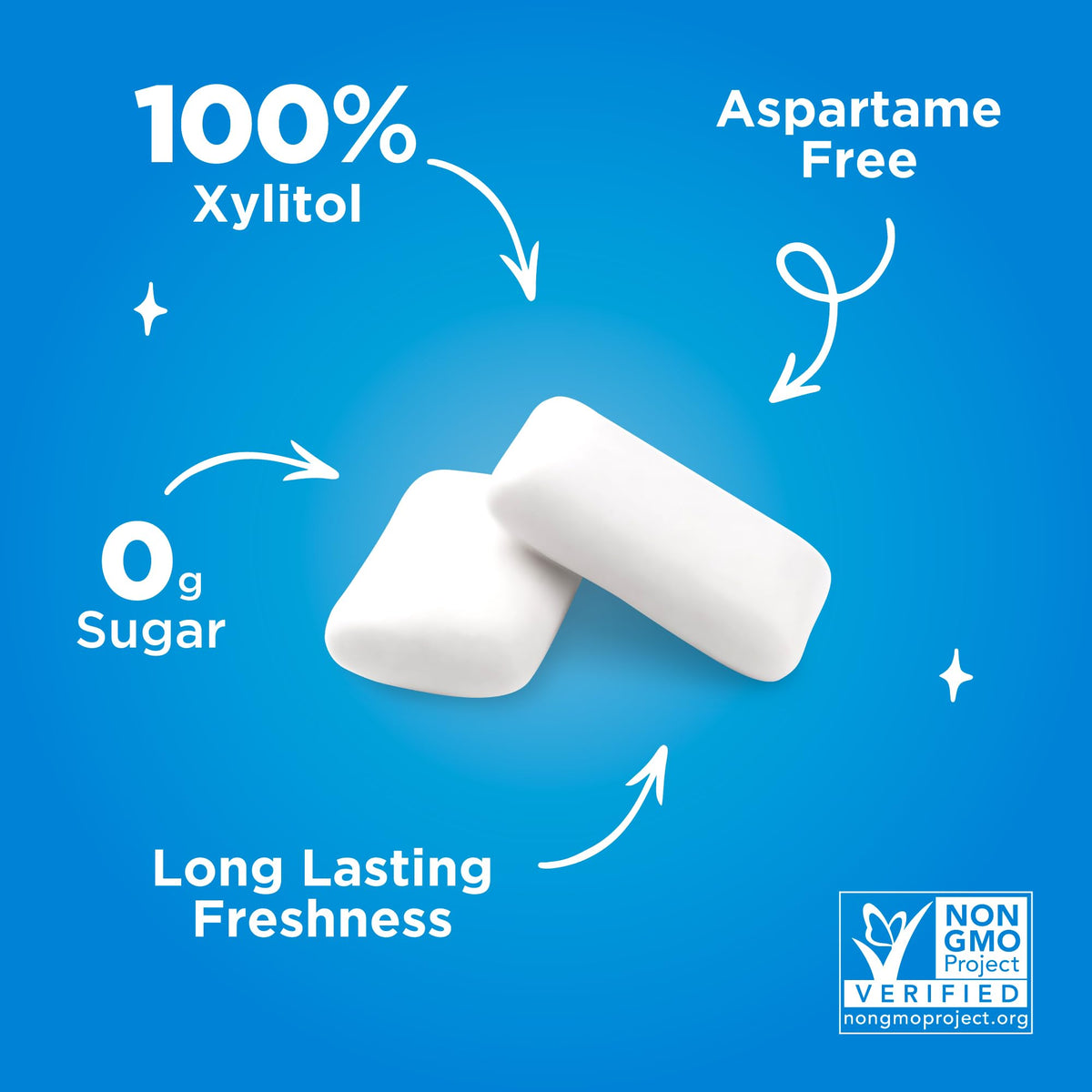 PUR Gum vegan non-GMO badge on package signals allergen-free appeal.