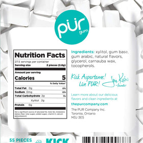 Pur Gum Wintergreen Mint closeup emphasizes smooth texture and mint flavor.