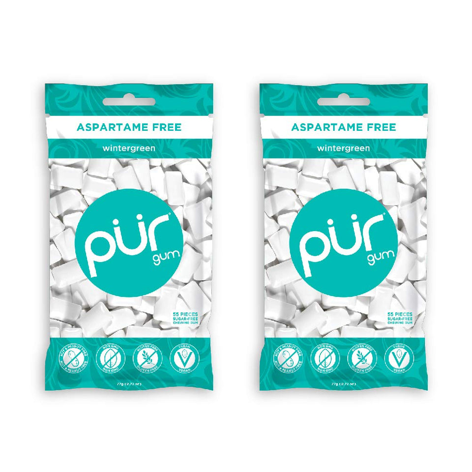 Pur Gum Wintergreen Mint 2-pack front view for on-the-go freshening.