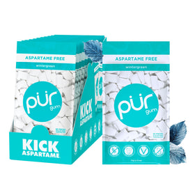PUR Gum Wintergreen twelve-pack with 55 pieces for convenient on-the-go freshness.