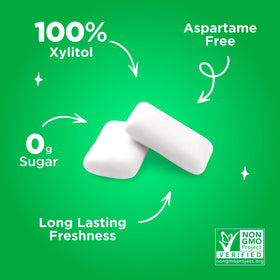Pur Gum Spearmint xylitol crystals illustrate natural sweetness and sugar-free promise.