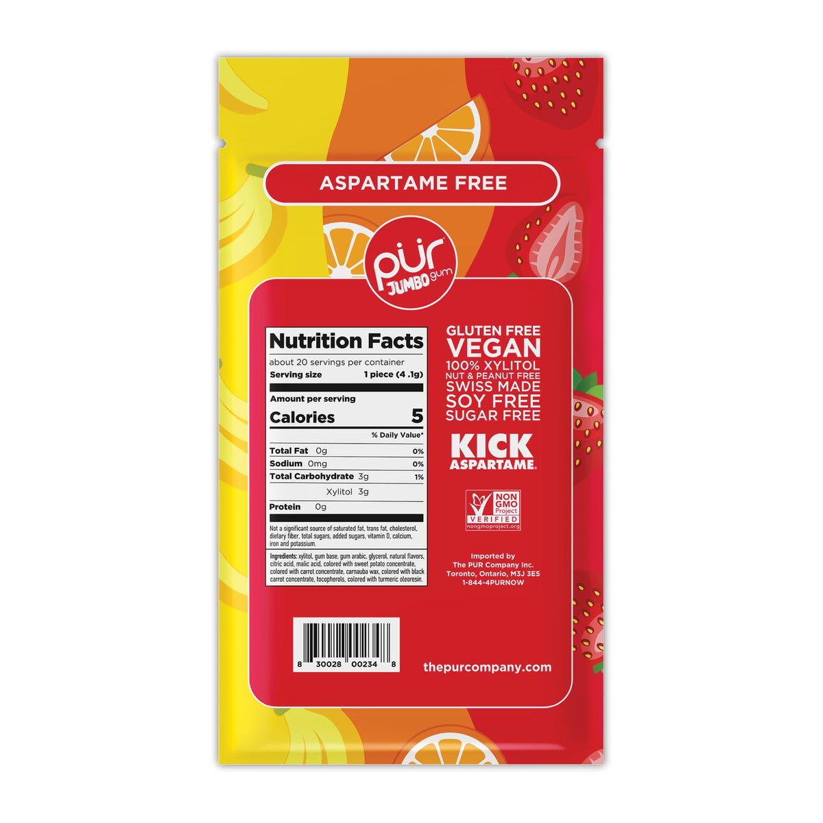 PUR Jumbo Gum multipack packaging shown for on-the-go.