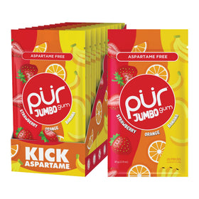 PUR Jumbo Gum strawberry piece for a fruity, long-lasting bite.
