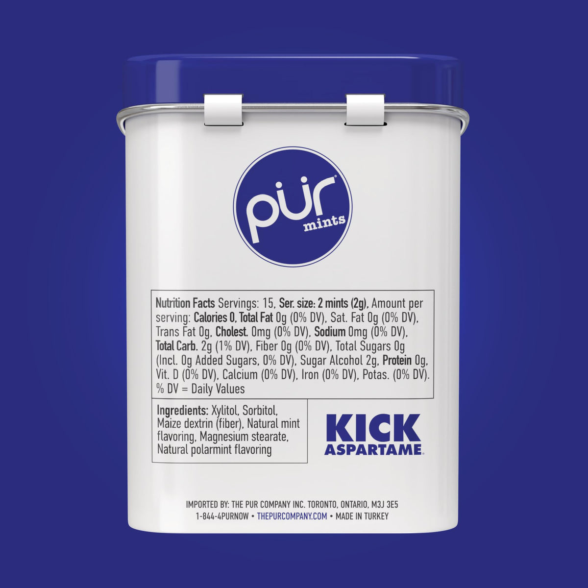 12-pack PUR Mints tins offer shareable breath freshening on the go.