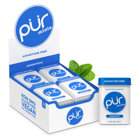 PUR Mints peppermint tin with sugar-free, xylitol-powered freshness