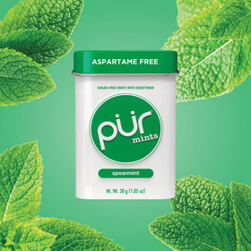 PUR Mints spearmint pack of twelve on a store shelf