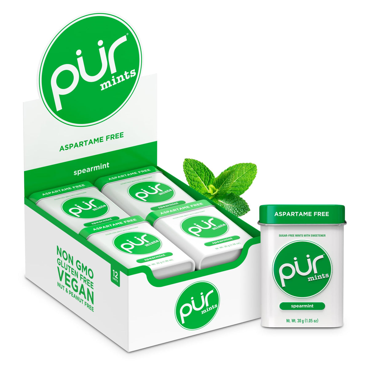 PUR Mints spearmint tin for a refreshing sugar-free breath