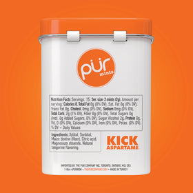 PUR Mints Tangerine Tango mint tray on display suggests convenient on-the-go snacking.