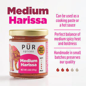 PUR Spices Medium Harissa Paste with falafel for richer flavor