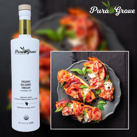 PURA GROVE balsamic vinegar pour glass shows velvety texture ideal for reductions