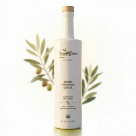 Pura Grove olive oil bottle close-up highlighting premium packaging that preserves freshness.