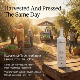 Pura Grove harvest origin illustration emphasizes California-grown packaging ready.
