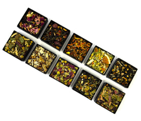 Pure And Easy Tea 30 sachets display a full 10-blend flight.