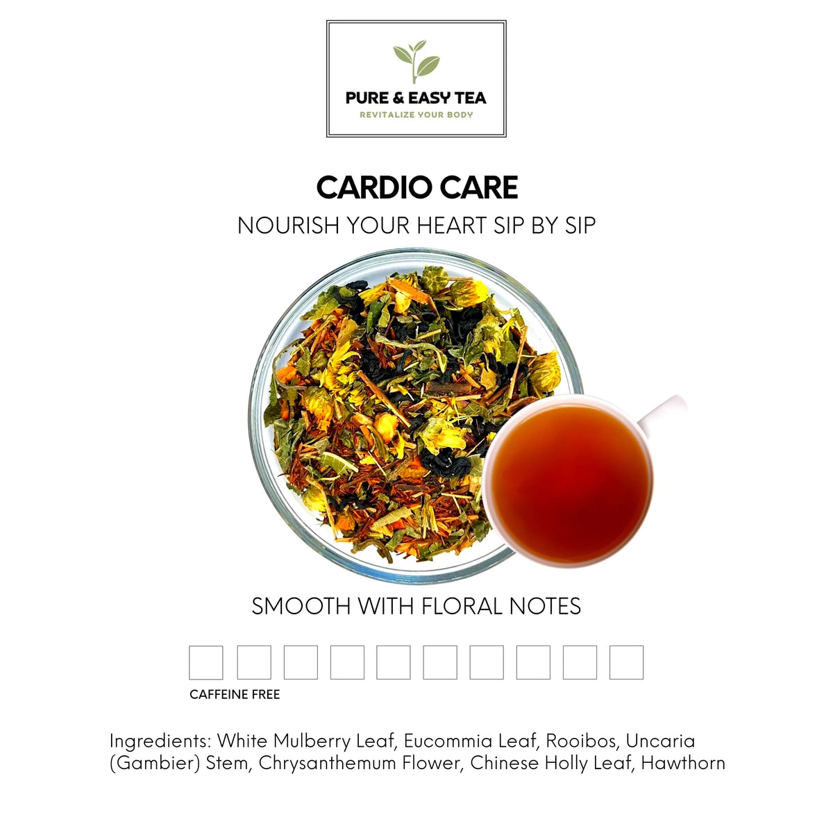 Pure And Easy Tea Cardio Care loose leaf in a bowl ready to steep