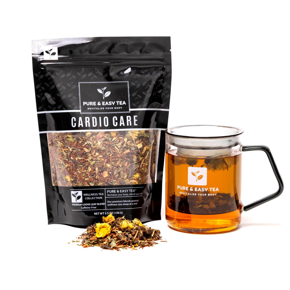 Pure And Easy Tea Cardio Care packaging for a caffeine-free herbal blend