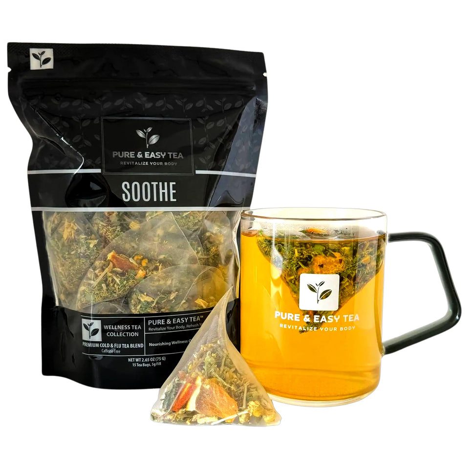 Pure And Easy Tea front packaging, soothing cold relief blend for comfort