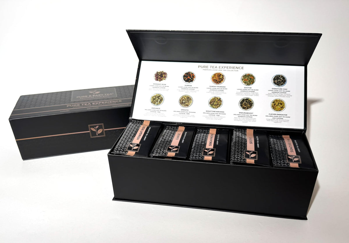 Pure And Easy Tea loose leaf botanicals highlight natural ingredients without additives.