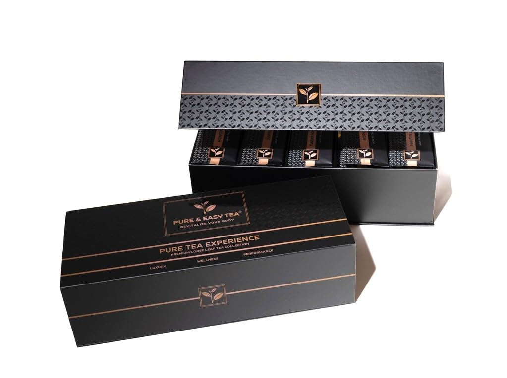 Pure And Easy Tea premium tea flight gift box showcases 10 blends.