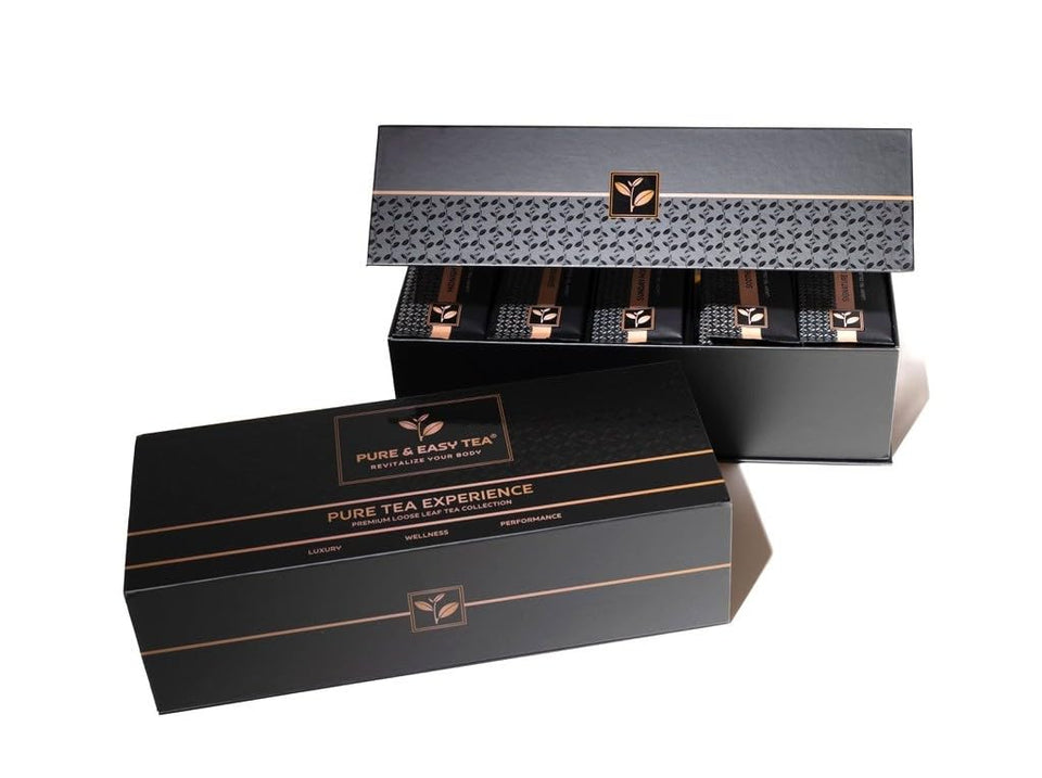 Pure And Easy Tea premium tea flight gift box showcases 10 blends.