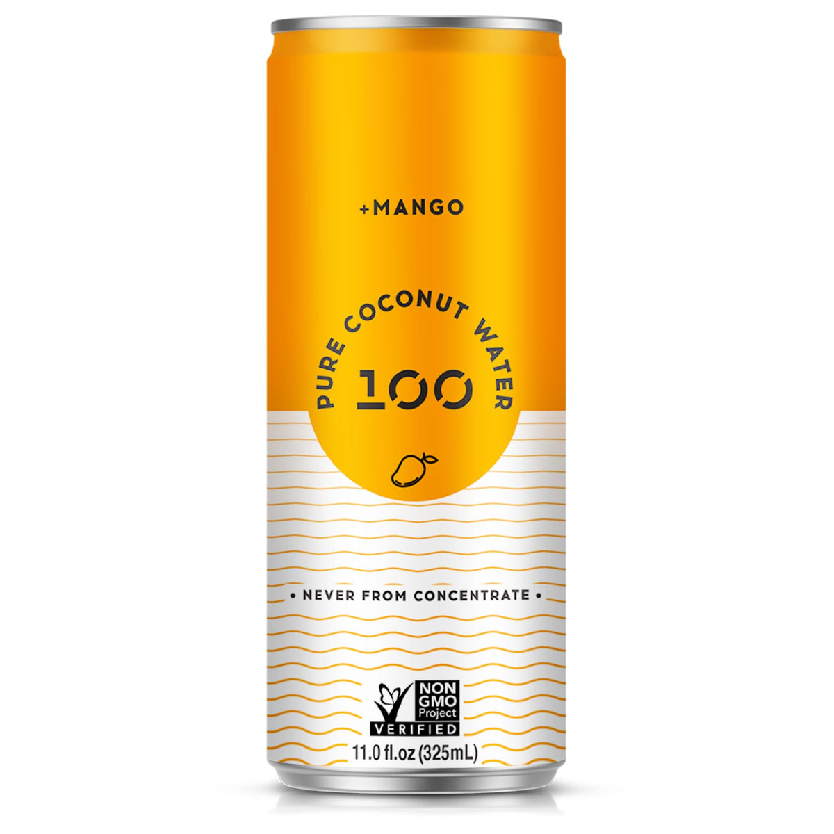 Pure Coconut Water 100 Mango bottle showing tropical mango aroma and hydration benefits