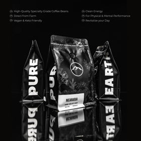 Pure Earth Coffee Co steaming cup emphasizes rich cocoa notes and silky finish