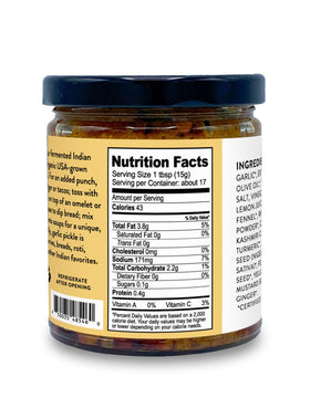 Pure Indian Foods garlic pickle on plate with naan, adds savory tang to meals