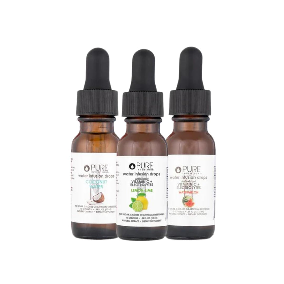 Pure Inventions bottle front shows coconut lemon lime watermelon infusion for refreshing hydration.