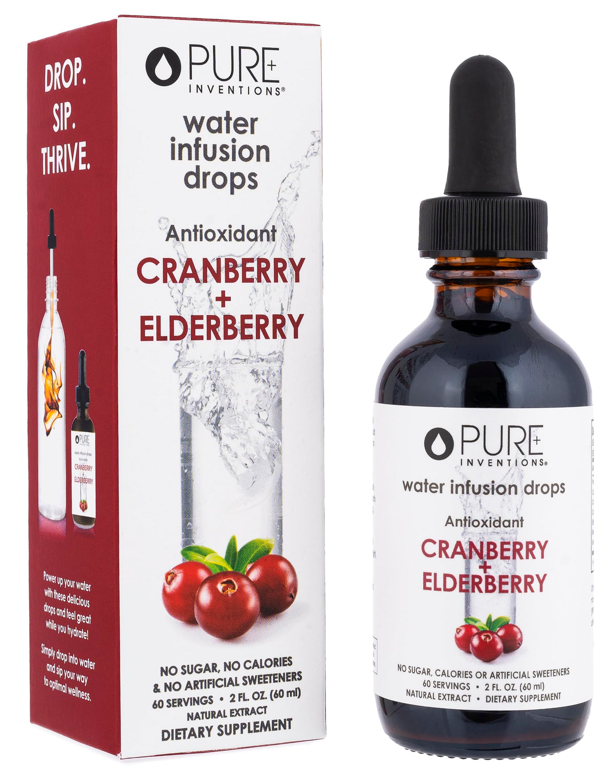 Pure Inventions water enhancer drops bottle for refreshing hydration.