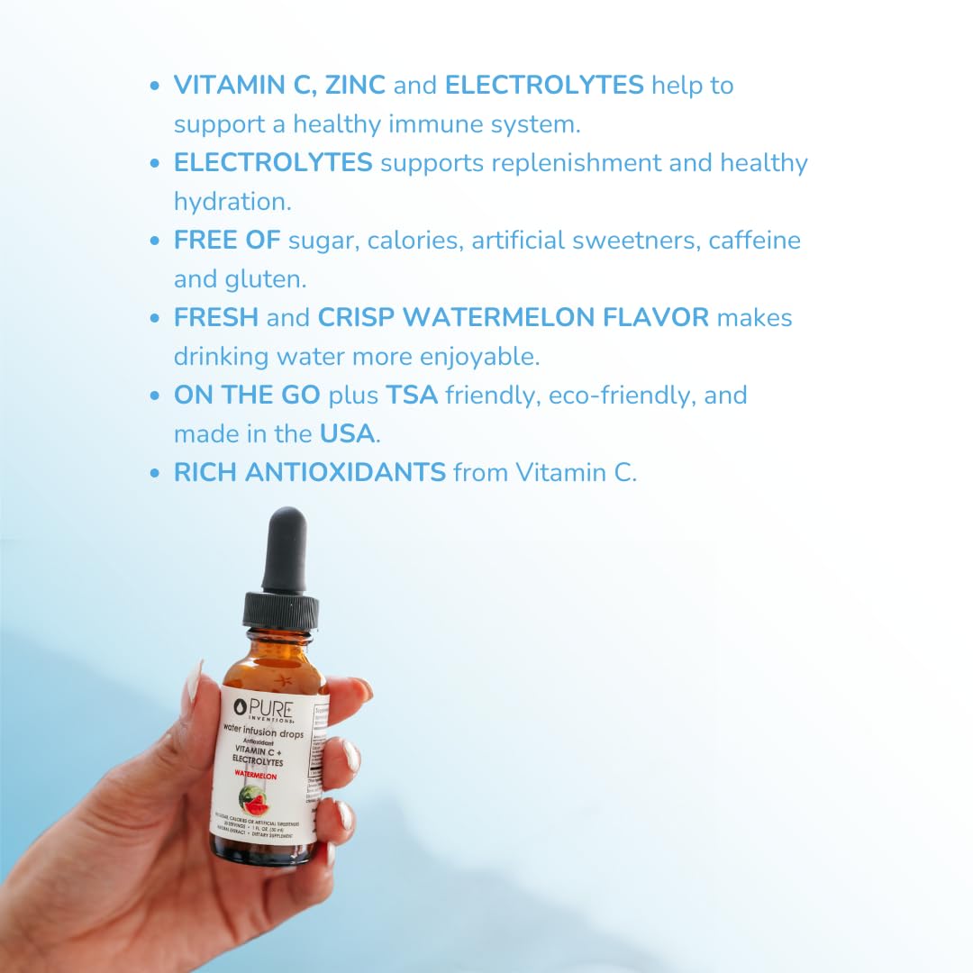 Closeup of dropper releasing Pure Inventions Water Enhancer Drops