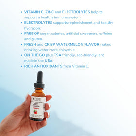 Closeup of dropper releasing Pure Inventions Water Enhancer Drops