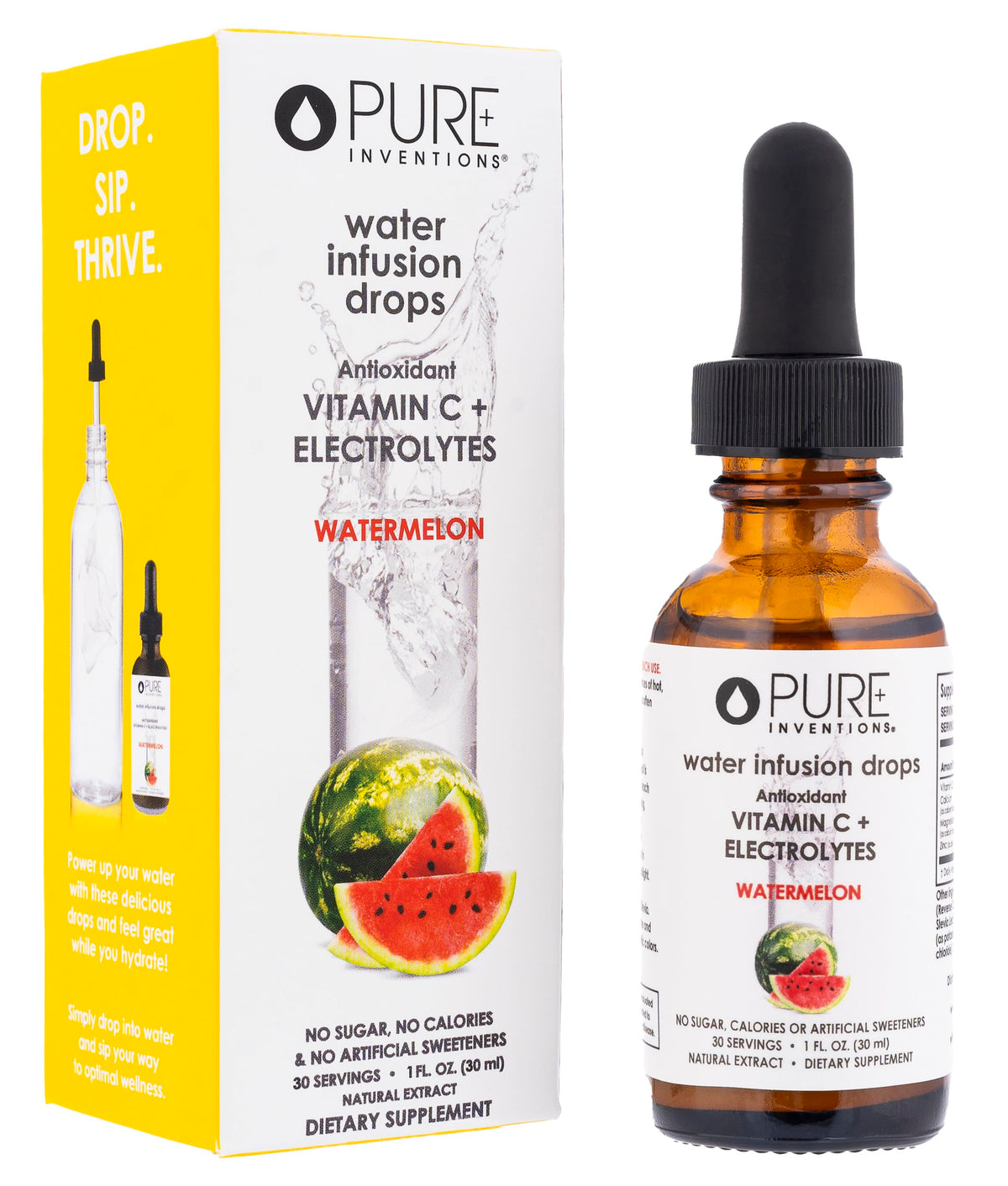 Pure Inventions Water Enhancer Drops bottle with watermelon flavor for tasty hydration