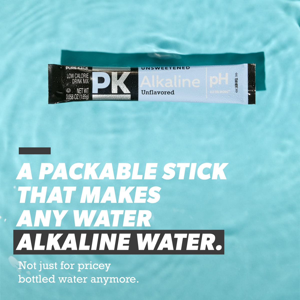 Pure Kick alkaline mix being poured into a glass for a smoother taste.