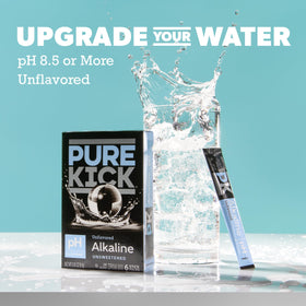 Pure Kick alkaline sticks dissolving in water for quick hydration.