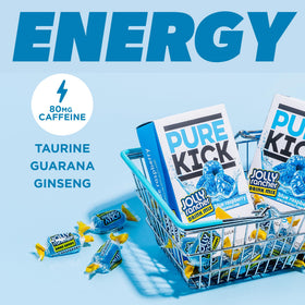 Pure Kick Blue Raspberry stick packets ready to mix into water.