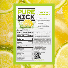 PURE KICK Citrus packaging highlights portability for daily hydration.