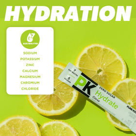 PURE KICK Citrus packet open showing easy powder mix into water anytime.