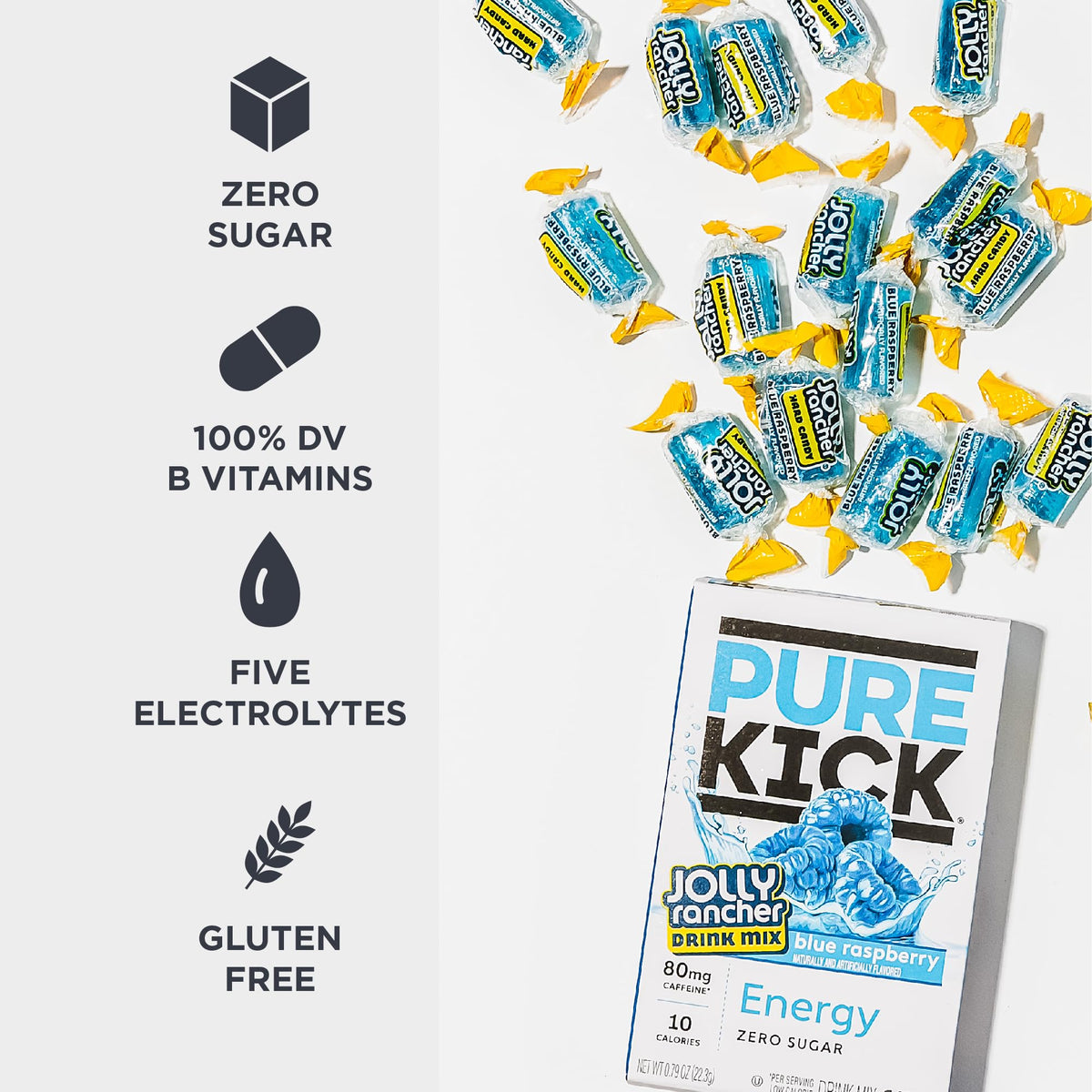 Pure Kick stick dissolving in water for a refreshing, zero-sugar drink.