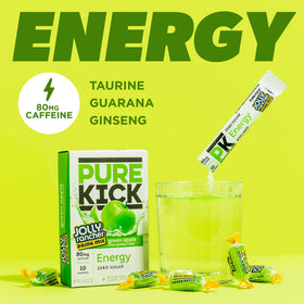 Pure Kick box with six sticks, vitamin-packed energy for daily routines.