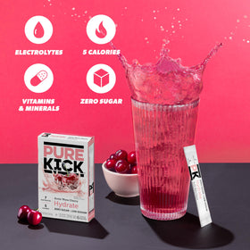 Pure Kick Hydrate Arctic Wave Cherry box front showing 12-box set and sticks.