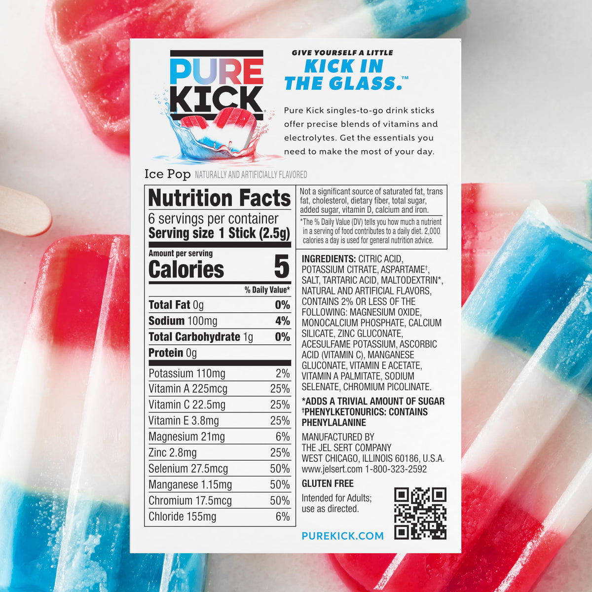 Pure Kick Hydrate Ice Pop single packet ready to mix in water.