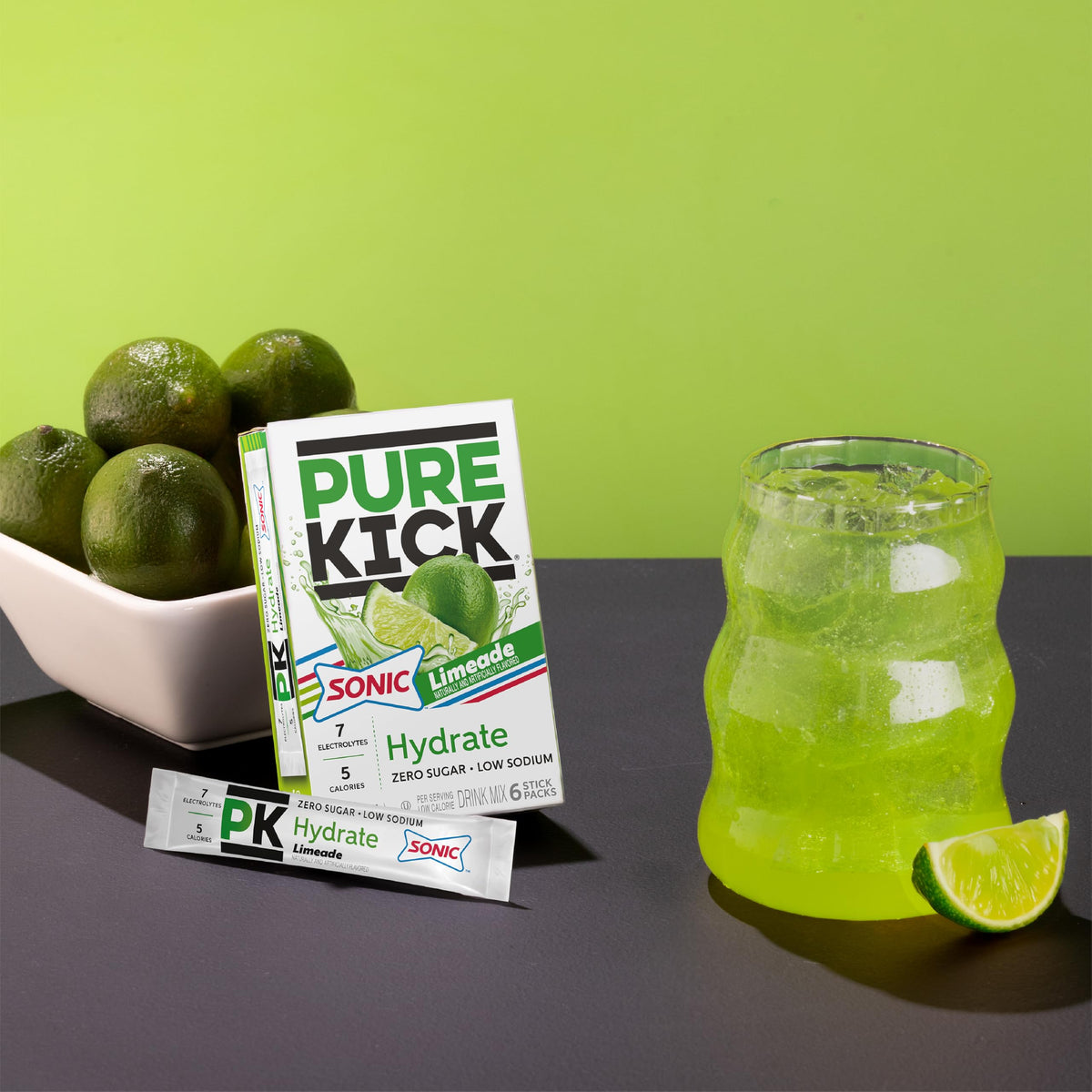 PURE KICK Sonic Limeade packets easily mix in a 16.9 fl oz bottle