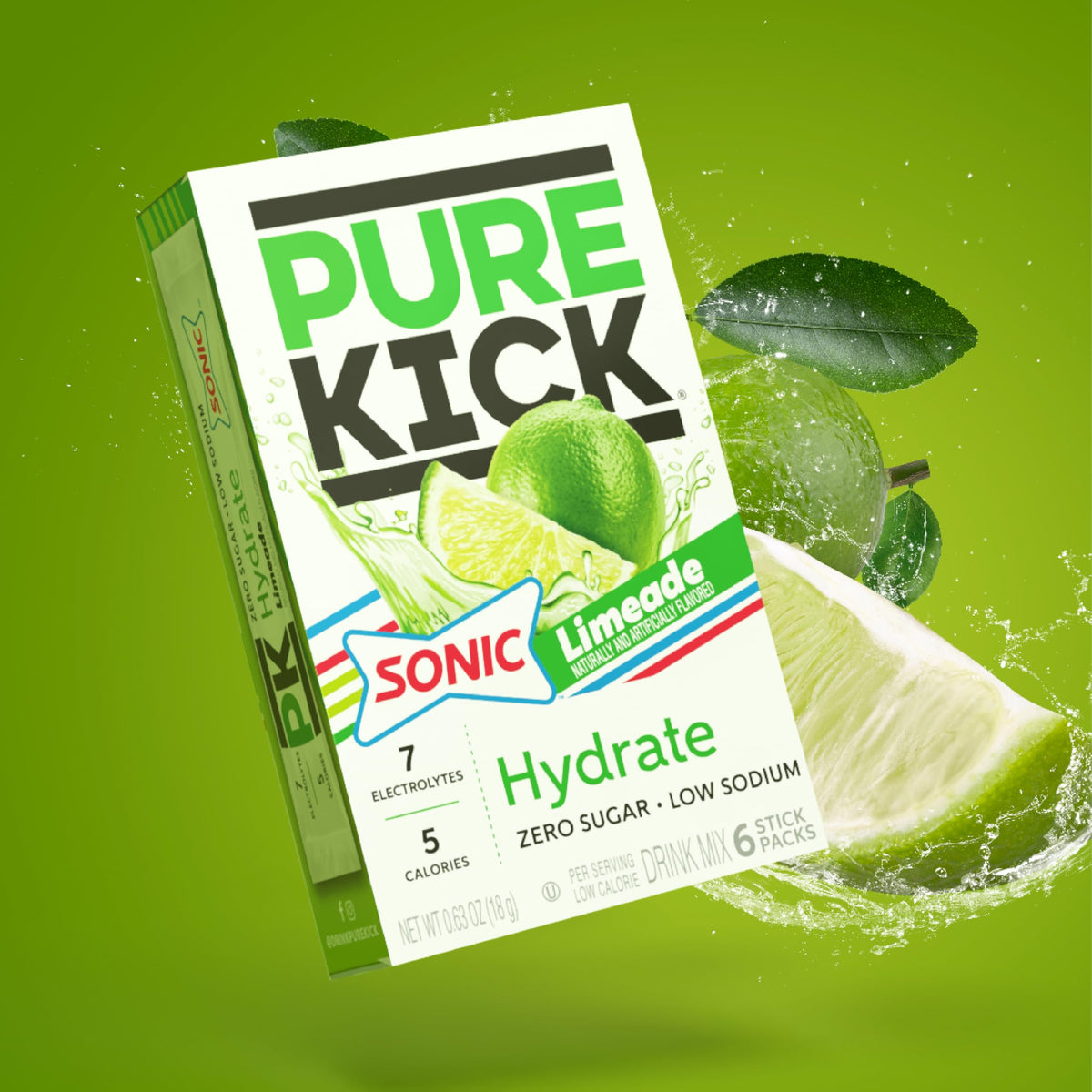 PURE KICK box display highlighting 72 servings across 12 boxes for consistent hydration